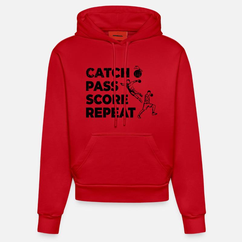 Attraper, passer, marquer, répéter - Sweat à capuche bio ajusté fabriqué en UE - rouge