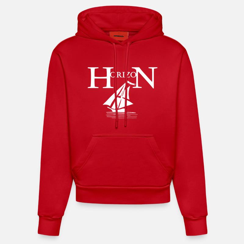 bateau blanc et horizon - Sweat à capuche bio ajusté fabriqué en UE - rouge