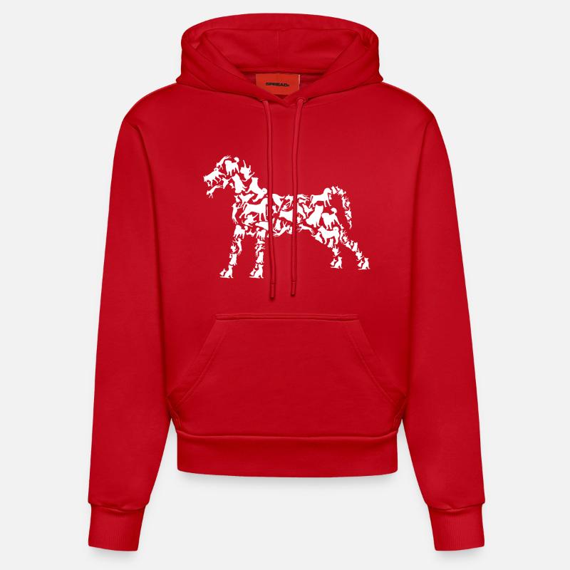 Dessin de chien - Sweat à capuche bio ajusté fabriqué en UE - rouge
