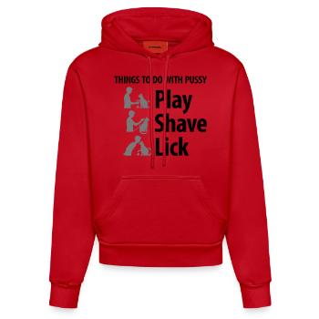 Dinge, die man mit einer Muschi machen kann. - Organic Fitted Hoodie Made in EU - Rot - Vorne