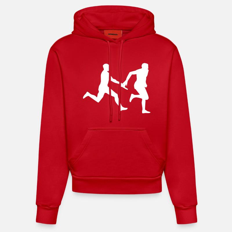 course de relais - Sweat à capuche bio ajusté fabriqué en UE - rouge