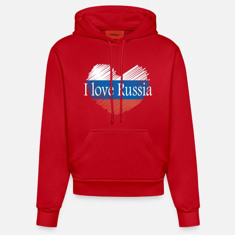 J'aime la russie - Sweat à capuche bio ajusté fabriqué en UE - rouge