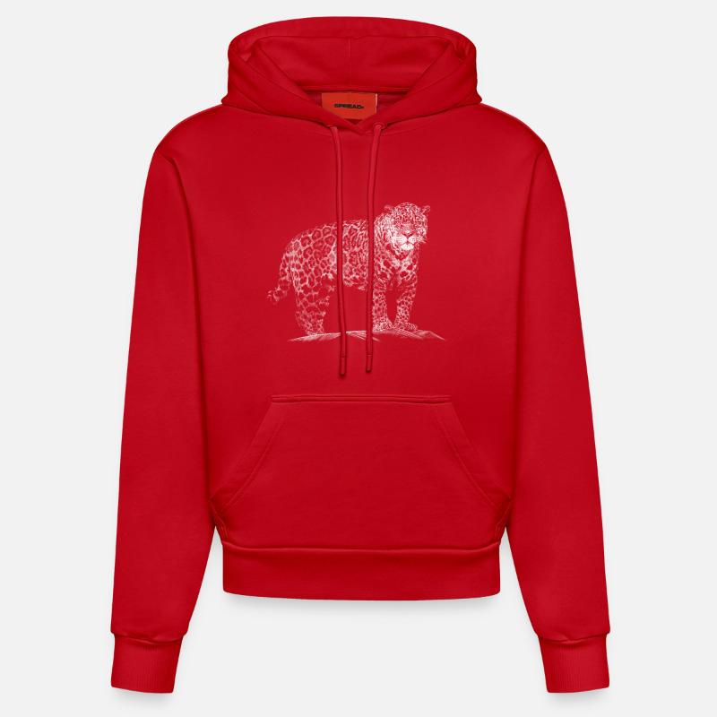 Léopard - Sweat à capuche bio ajusté fabriqué en UE - rouge