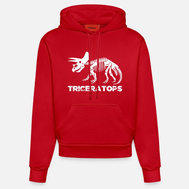 Squelette de tricératops blanc - Sweat à capuche bio ajusté fabriqué en UE - rouge