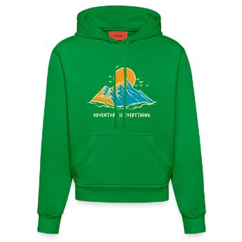 Abenteuer ist alles Shirt - Organic Fitted Hoodie Made in EU - City Green - Vorne