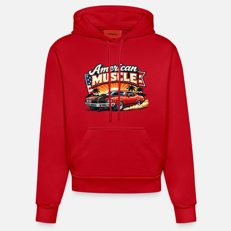 American_Muscle_2 - Sweat à capuche bio ajusté fabriqué en UE - rouge