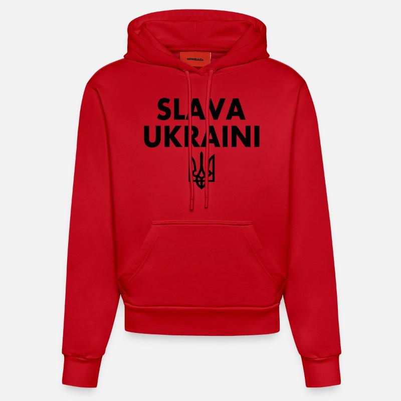 Slava ukraini - Sweat à capuche bio ajusté fabriqué en UE - rouge