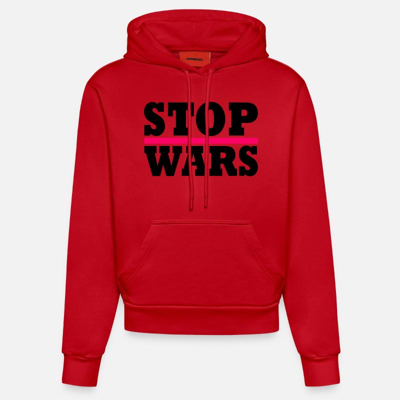 Stop wars - Sweat à capuche bio ajusté fabriqué en UE - rouge