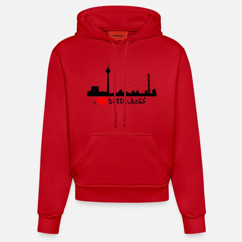 J'aime Dusseldorf - Sweat à capuche bio ajusté fabriqué en UE - rouge