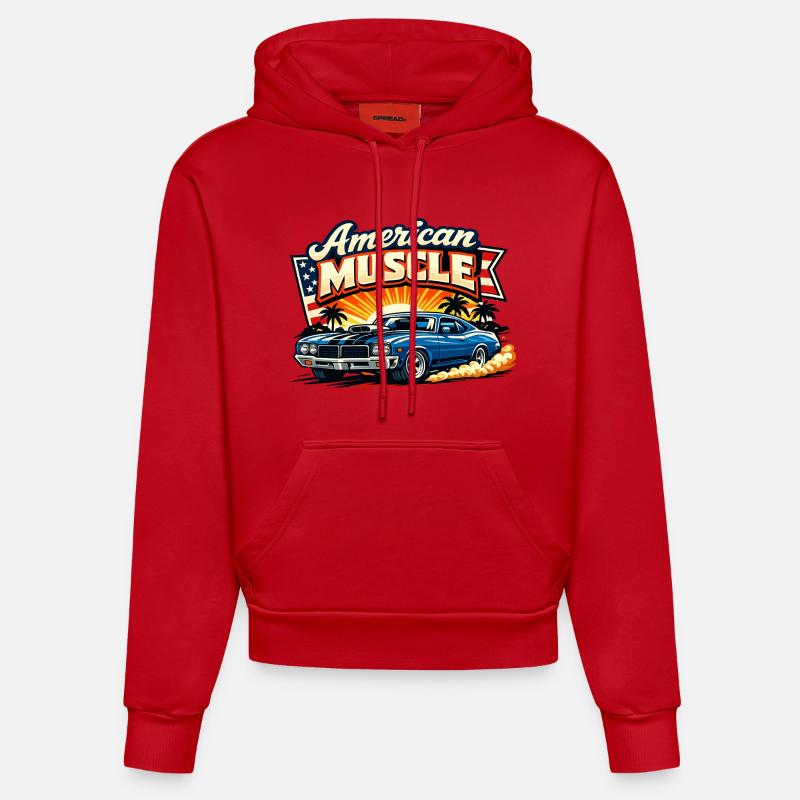 American_Muscle_3 - Sweat à capuche bio ajusté fabriqué en UE - rouge