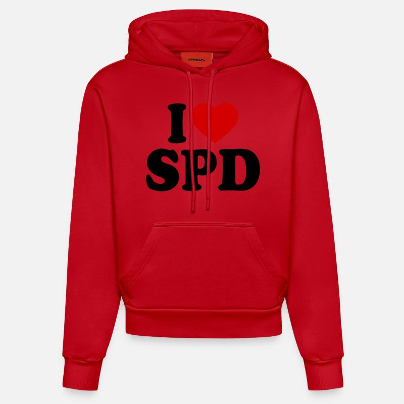 J’adore le spd - Sweat à capuche bio ajusté fabriqué en UE - rouge