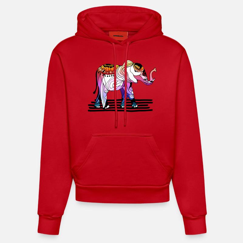 éléphant - Sweat à capuche bio ajusté fabriqué en UE - rouge