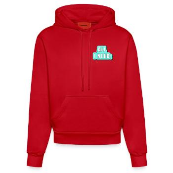 All i need is... vector graphic - Organic Fitted Hoodie Made in EU - red - Front