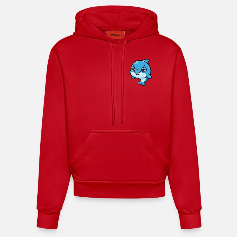 Dessin animé Dauphin Rieur Bleu - Sweat à capuche bio ajusté fabriqué en UE - rouge