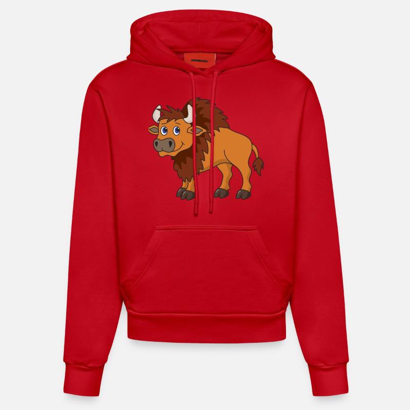 Bison de buffle - Sweat à capuche bio ajusté fabriqué en UE - rouge