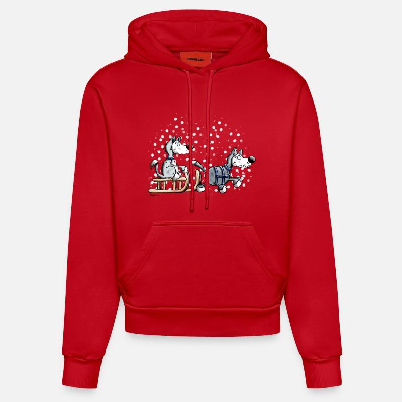 Drôle Huskies - Sweat à capuche bio ajusté fabriqué en UE - rouge