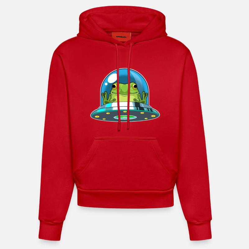 Frog Spaceship Space - Sweat à capuche bio ajusté fabriqué en UE - rouge