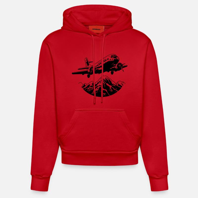 Graphisme d’avion - Sweat à capuche bio ajusté fabriqué en UE - rouge