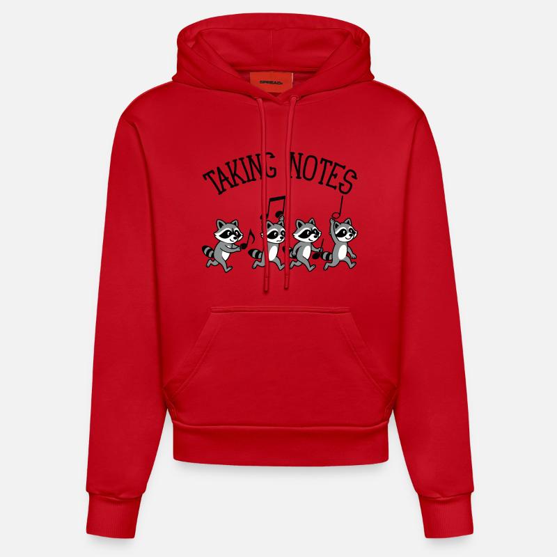 Raton Laveur Notes Musicales Musique - Sweat à capuche bio ajusté fabriqué en UE - rouge