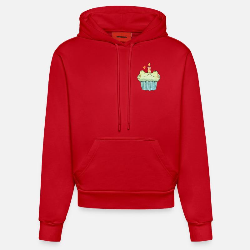 Gâteau d’anniversaire Gâteau d’anniversaire grenouille mignon - Sweat à capuche bio ajusté fabriqué en UE - rouge