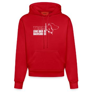 TEAM Teckel à poil long Chiens Teckel Wilsigns - Sweat à capuche bio ajusté fabriqué en UE - rouge - Devant