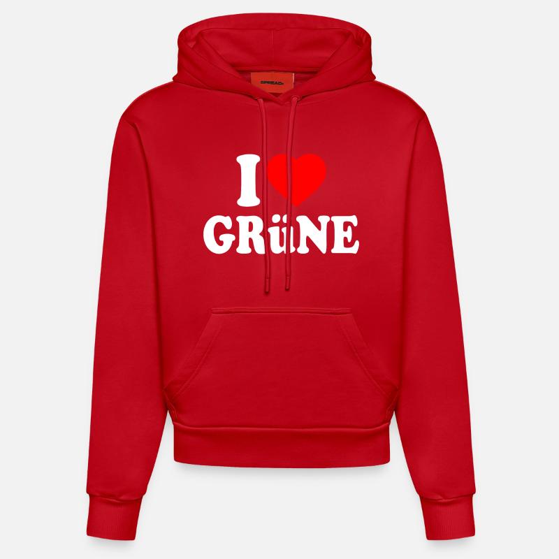 J’adore le vert - Sweat à capuche bio ajusté fabriqué en UE - rouge