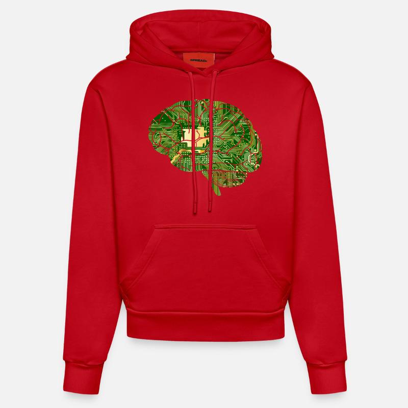 Gehirn - Computerchip - Chip - Computer - Organic Fitted Hoodie Made in EU - Rot