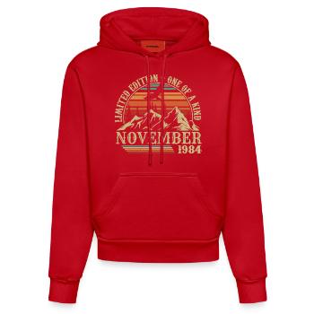 Né en Novembre 1984 - Anniversaire Novembre 1984 - Sweat à capuche bio ajusté fabriqué en UE - rouge - Devant