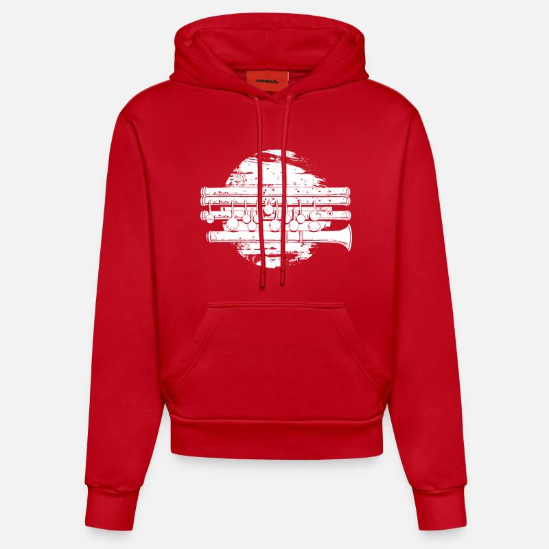 Dessin de flûte traversière - Sweat à capuche bio ajusté fabriqué en UE - rouge