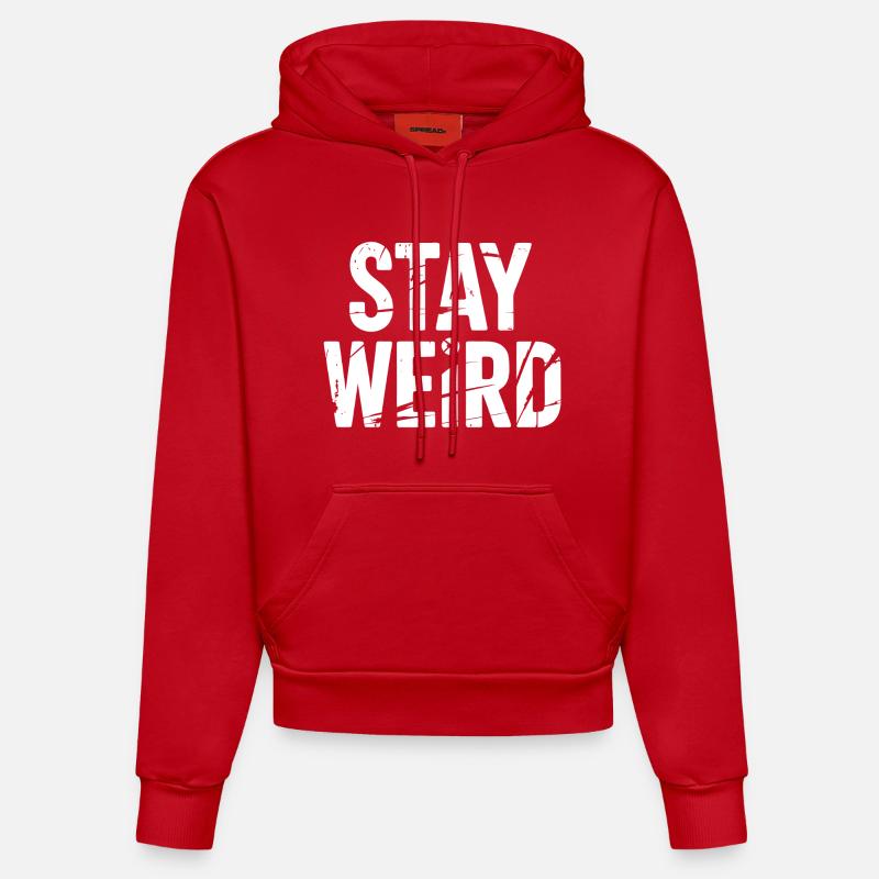 Reste bizarre et détrissé Texte - Sweat à capuche bio ajusté fabriqué en UE - rouge