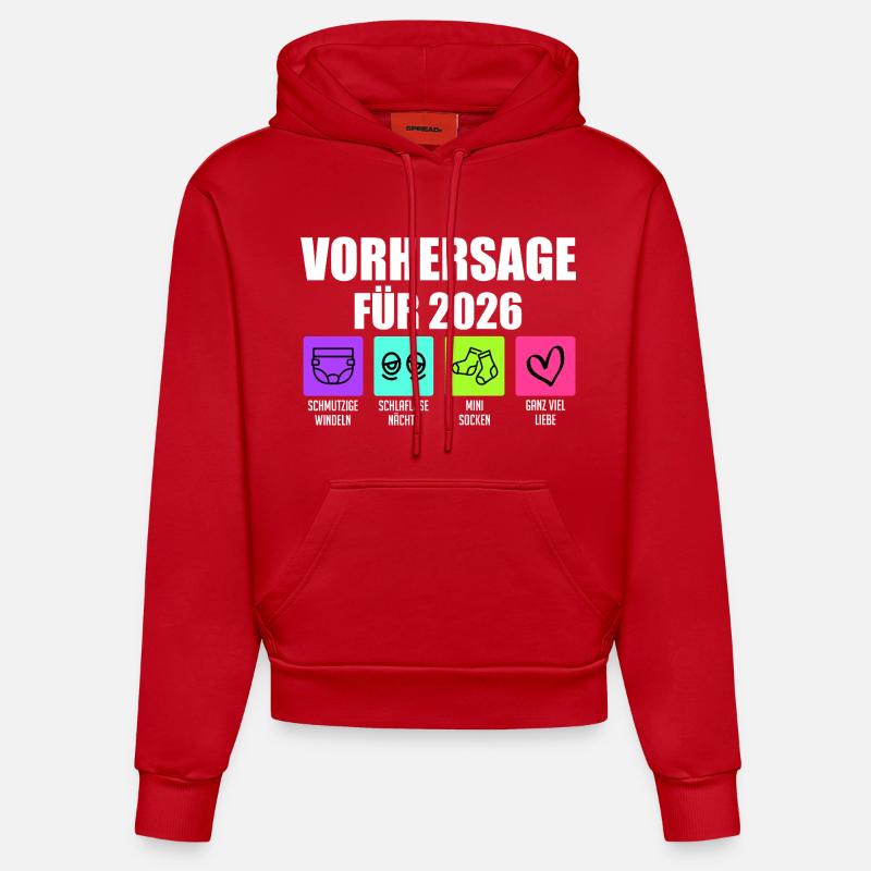 Bientôt maman PRÉDICTION 2026 Drôle - Sweat à capuche bio ajusté fabriqué en UE - rouge