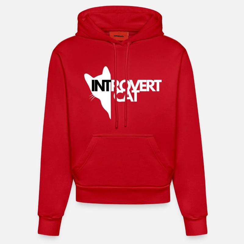 Chat Introverti Silhouette Contrastée - Sweat à capuche bio ajusté fabriqué en UE - rouge