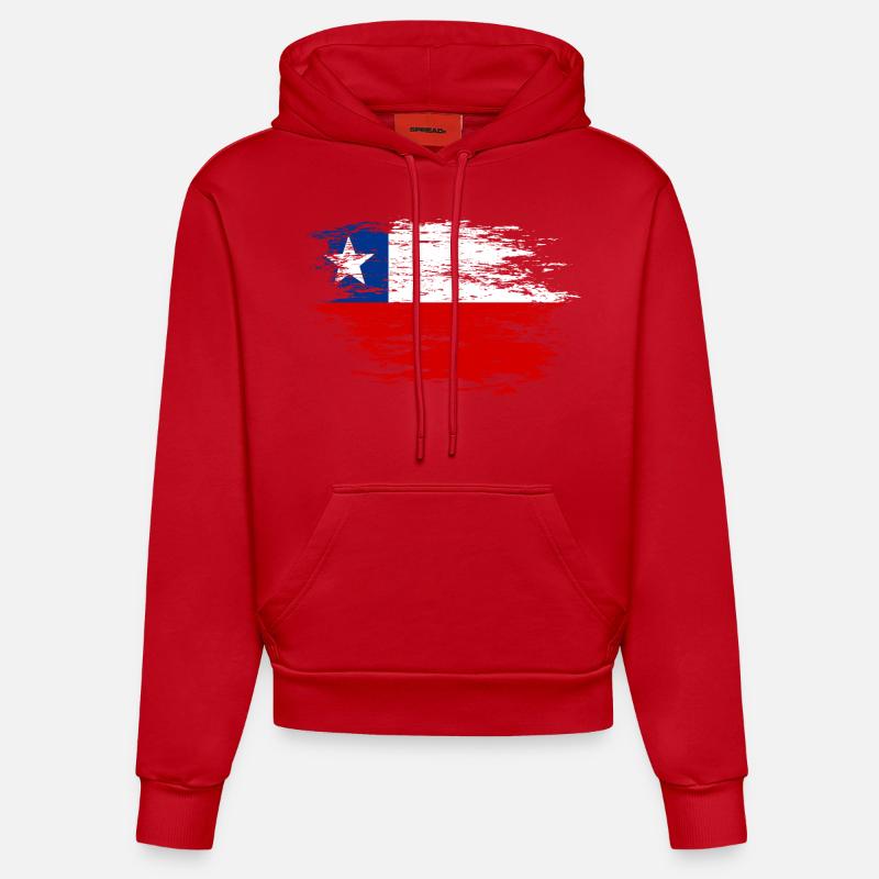 Drapeau chilien utilisé - Sweat à capuche bio ajusté fabriqué en UE - rouge