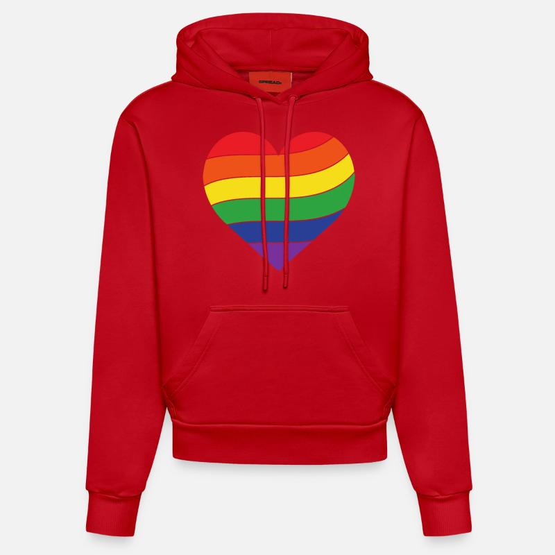 Le cœur de l’arc-en-ciel | Pride - Sweat à capuche bio ajusté fabriqué en UE - rouge