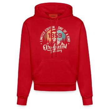 Janvier 1959 Original Cadeau D'anniversaire 66 Ans - Sweat à capuche bio ajusté fabriqué en UE - rouge - Devant