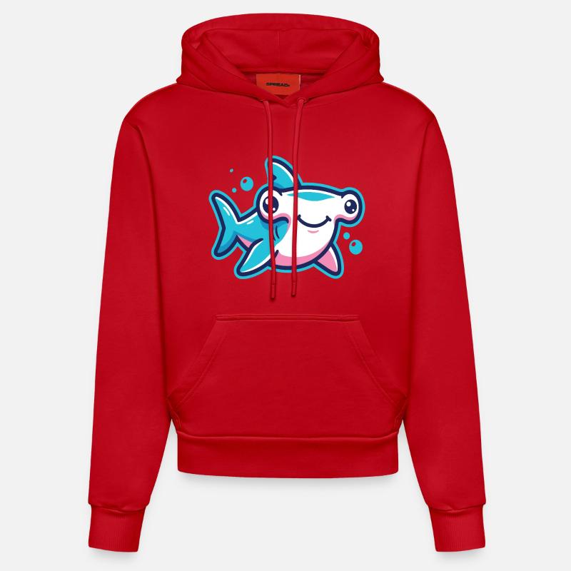 Motif de dessin animé mignon requin-marteau - Sweat à capuche bio ajusté fabriqué en UE - rouge
