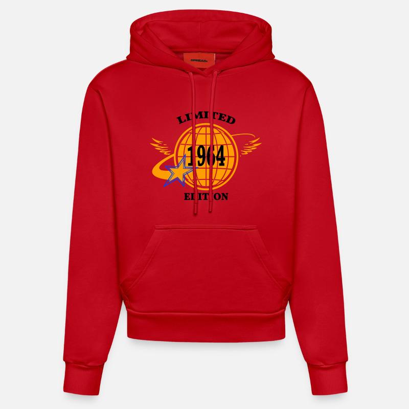 1964 - Sweat à capuche bio ajusté fabriqué en UE - rouge