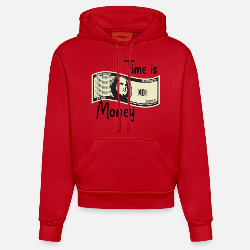 Le temps, c’est de l’argent - Sweat à capuche bio ajusté fabriqué en UE - rouge