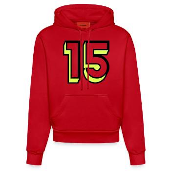15. 15 JAHRE. 15-JÄHRIGES JUBILÄUM. GEBURTSTAG 15 JAHRE. - Organic Fitted Hoodie Made in EU - Rot - Vorne