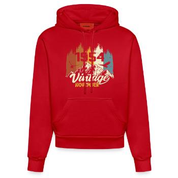 71e anniversaire - Légendaire depuis novembre 1954 - Sweat à capuche bio ajusté fabriqué en UE - rouge - Devant