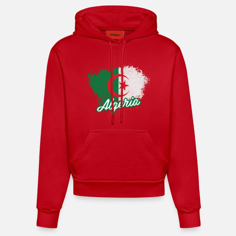 One, two, three, viva l'Algérie - Sweat à capuche bio ajusté fabriqué en UE - rouge