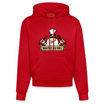 Grill Master (Grill / BBQ / BBQ / 3C) - Organic Fitted Hoodie Made in EU - Rot - Vorne