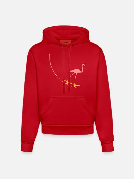 Flamingo on skateboard - Organic Fitted Hoodie Made in EU - red