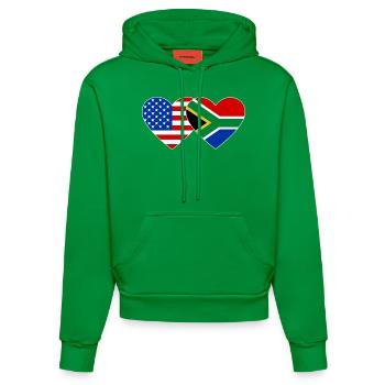 États-Unis, Afrique du Sud, drapeau, forme de coeur - Sweat à capuche bio ajusté fabriqué en UE - City Green - Devant