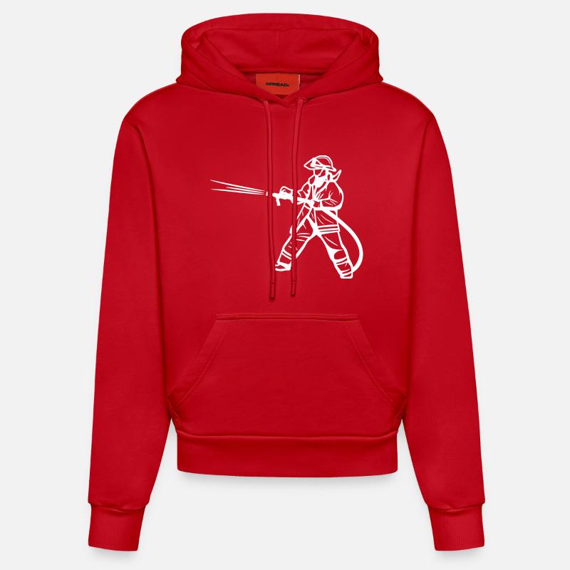 Dessin de pompier - Sweat à capuche bio ajusté fabriqué en UE - rouge