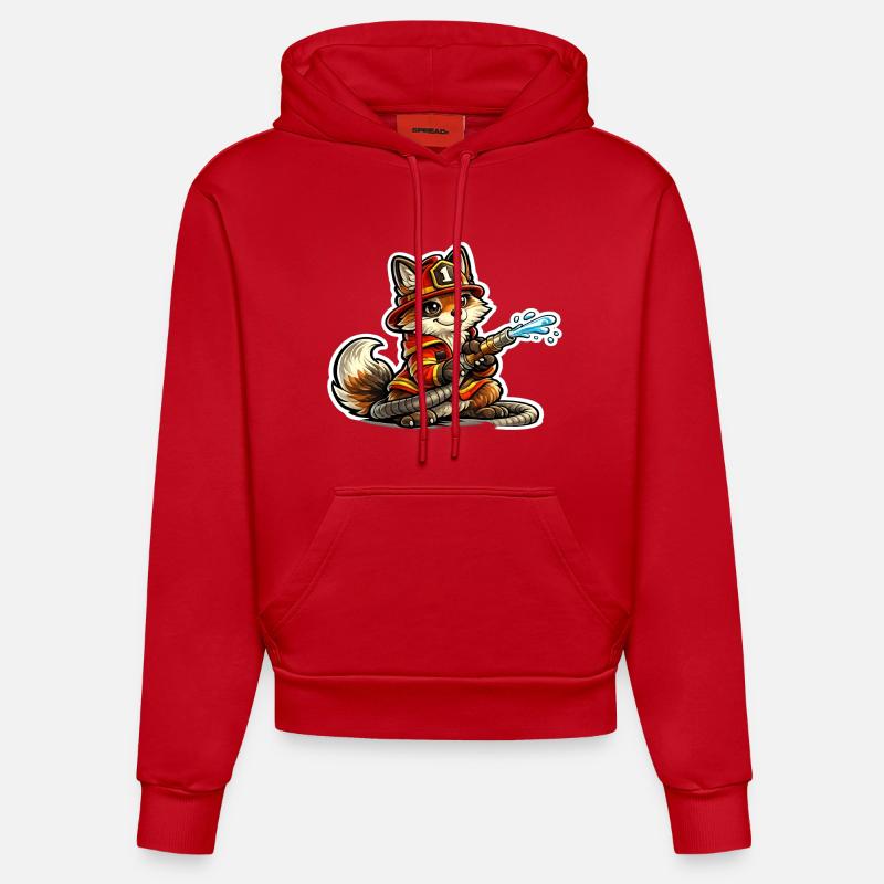 Fox pompier héros en action - Sweat à capuche bio ajusté fabriqué en UE - rouge