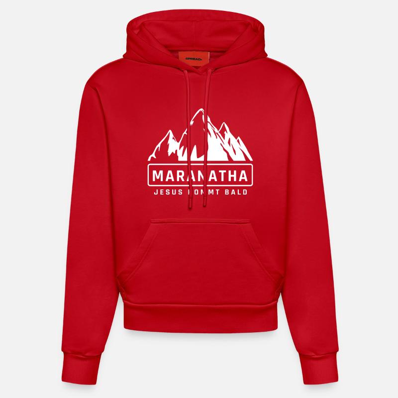 Maranatha Mountain View JesusBientôt - Sweat à capuche bio ajusté fabriqué en UE - rouge
