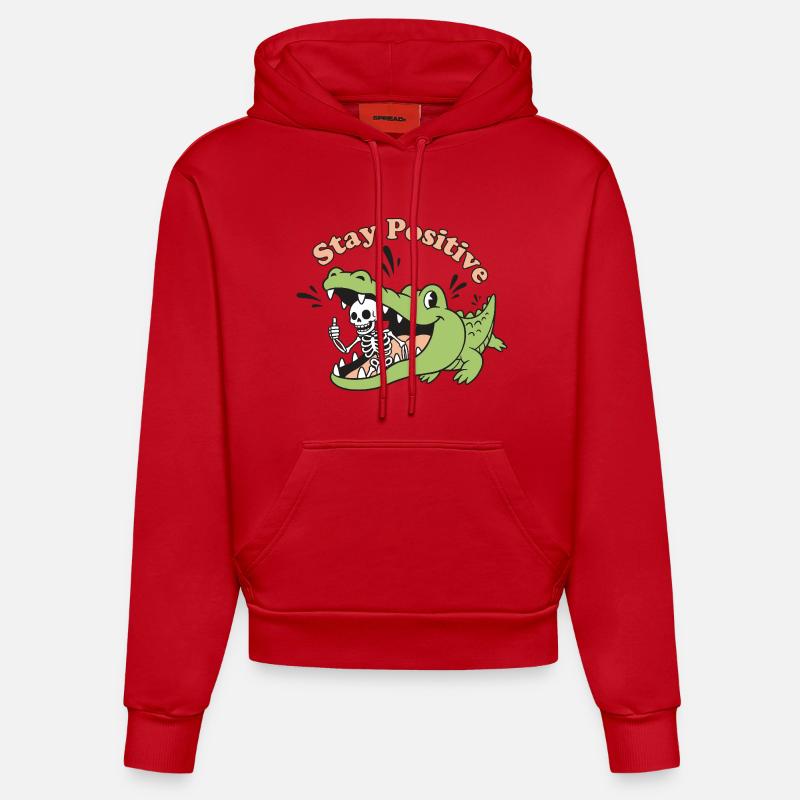 Crocodile vivant et motif squelette - Sweat à capuche bio ajusté fabriqué en UE - rouge