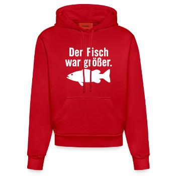 Der Fisch war größer Lustiger Anglerspruch Angel - Organic Fitted Hoodie Made in EU - Rot - Vorne
