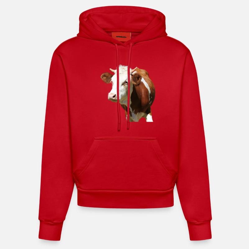 tête de vache drôle - Sweat à capuche bio ajusté fabriqué en UE - rouge